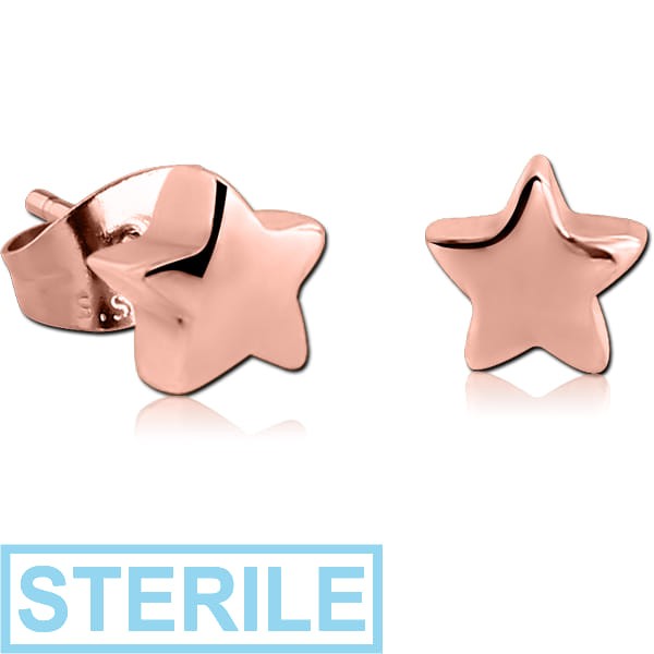 STERILE ROSE GOLD PVD COATED SURGICAL STEEL EAR STUDS PAIR - STAR
