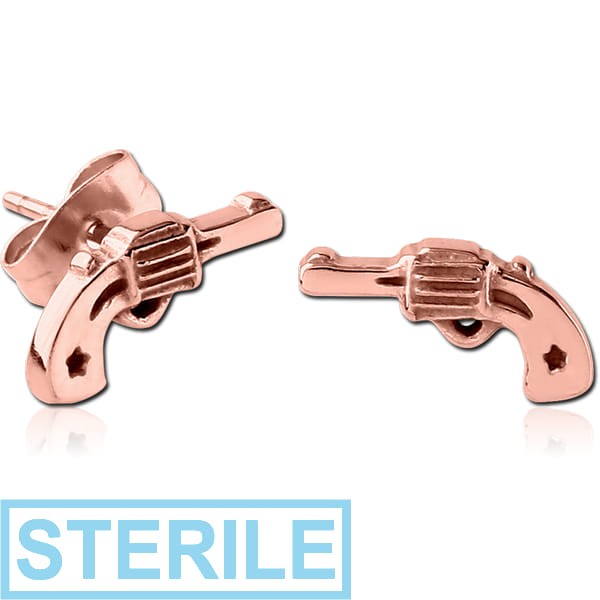 STERILE ROSE GOLD PVD COATED SURGICAL STEEL EAR STUDS PAIR - GUN