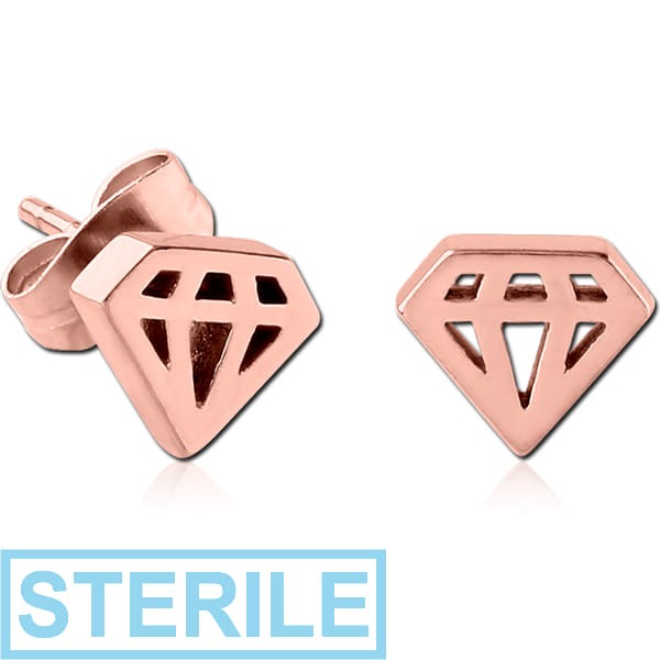 STERILE ROSE GOLD PVD COATED SURGICAL STEEL EAR STUDS PAIR - DIAMOND