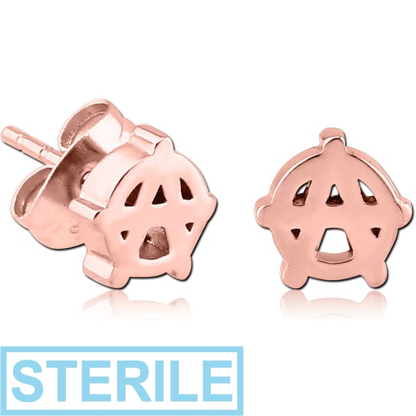 STERILE ROSE GOLD PVD COATED SURGICAL STEEL EAR STUDS PAIR - A IN CIRCLE