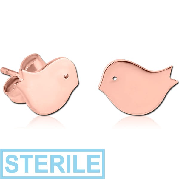 STERILE ROSE GOLD PVD COATED SURGICAL STEEL EAR STUDS PAIR - CHICK