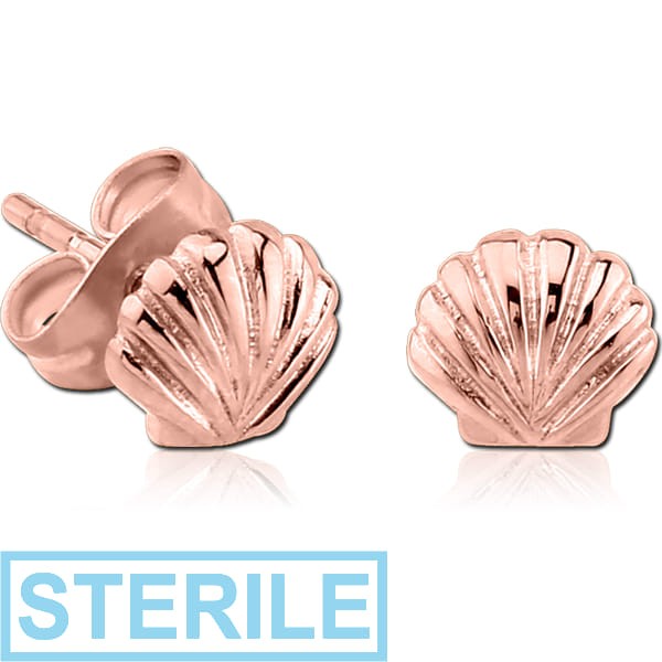 STERILE ROSE GOLD PVD COATED SURGICAL STEEL EAR STUDS PAIR - SEASHELL