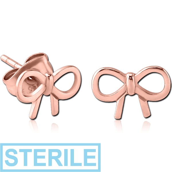 STERILE ROSE GOLD PVD COATED SURGICAL STEEL EAR STUDS PAIR - BOW