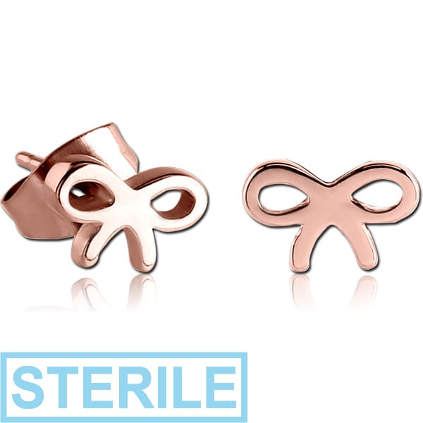 STERILE ROSE GOLD PVD COATED SURGICAL STEEL EAR STUDS PAIR - BOW