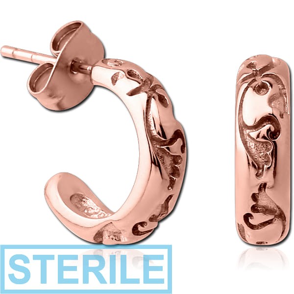 STERILE ROSE GOLD PVD COATED SURGICAL STEEL EAR STUDS PAIR - HOOP FILIGREE