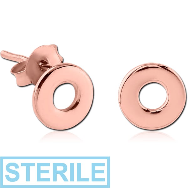 STERILE ROSE GOLD PVD COATED SURGICAL STEEL EAR STUDS PAIR - CIRCLE