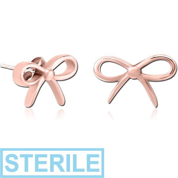 STERILE ROSE GOLD PVD COATED SURGICAL STEEL EAR STUDS PAIR - BOW