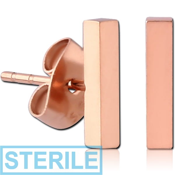 STERILE ROSE GOLD PVD COATED SURGICAL STEEL EAR STUDS PAIR - BAR
