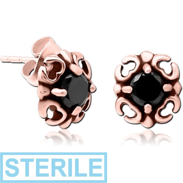 STERILE ROSE GOLD PVD COATED SURGICAL STEEL JEWELLED EAR STUDS