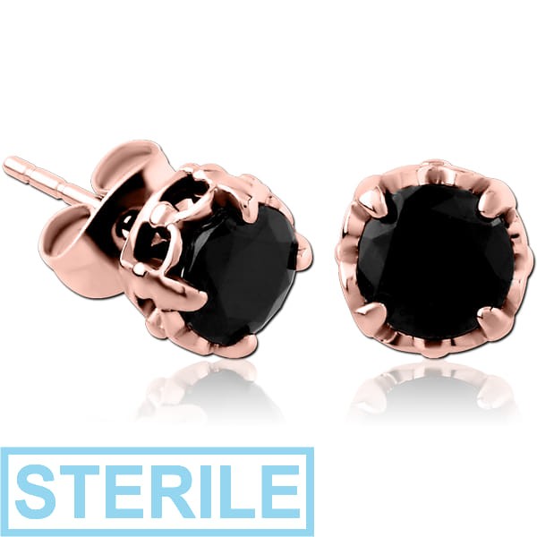 STERILE ROSE GOLD PVD COATED SURGICAL SURGICAL STEEL JEWELLED EAR STUDS PAIR