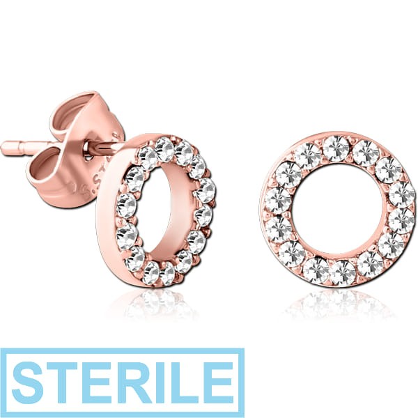 STERILE ROSE GOLD PVD COATED SURGICAL STEEL JEWELLED EAR STUDS PAIR