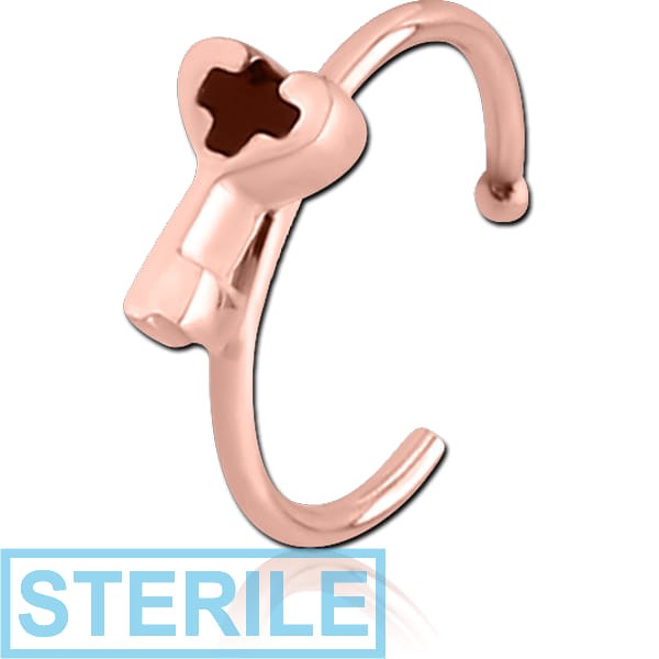 STERILE ROSE GOLD PVD COATED SURGICAL STEEL OPEN NOSE RING - KEY