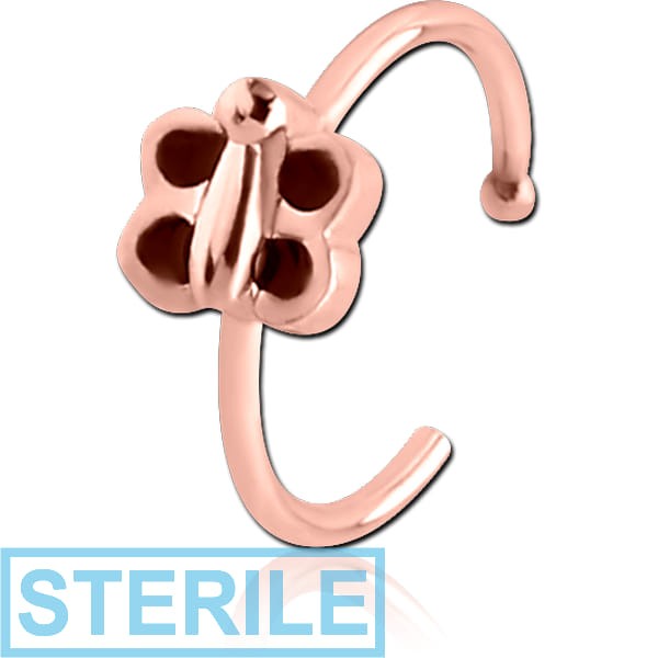 STERILE ROSE GOLD PVD COATED SURGICAL STEEL OPEN NOSE RING - BUTTERFLY