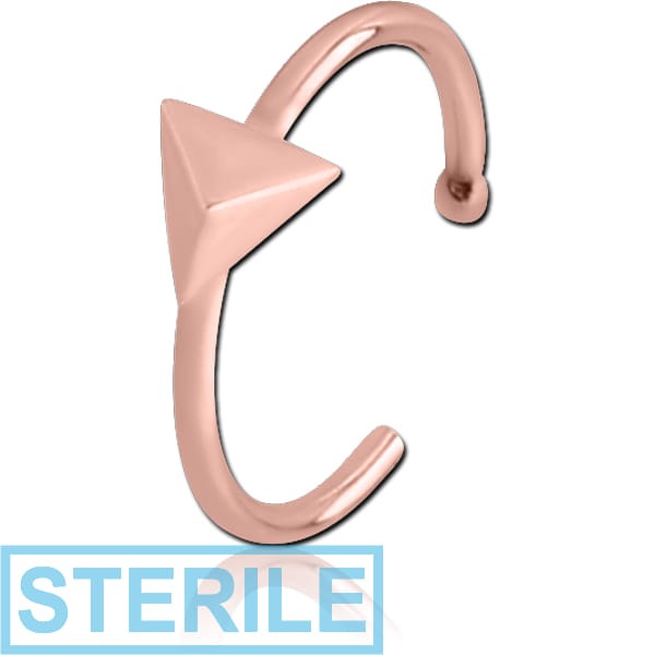 STERILE ROSE GOLD PVD COATED SURGICAL STEEL OPEN NOSE RING - TRIANGLE