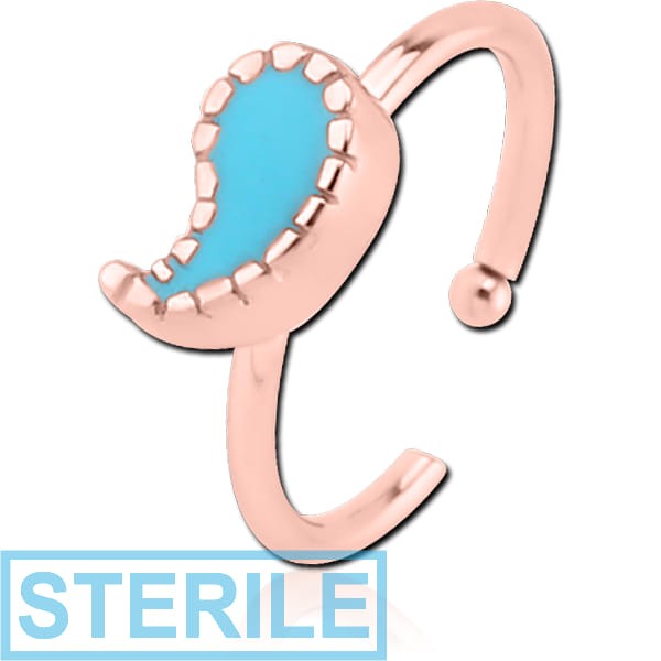 STERILE ROSE GOLD PVD COATED SURGICAL STEEL OPEN NOSE RING WITH ENAMEL - APOSTROPHE