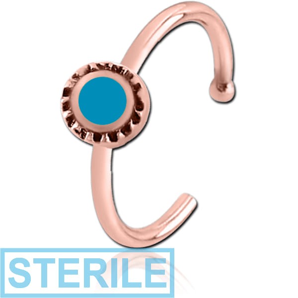 STERILE ROSE GOLD PVD COATED SURGICAL STEEL OPEN NOSE RING WITH ENAMEL - CIRCLE