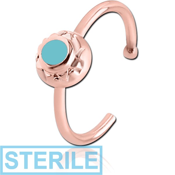 STERILE ROSE GOLD PVD COATED SURGICAL STEEL OPEN NOSE RING WITH ENAMEL - CIRCLE