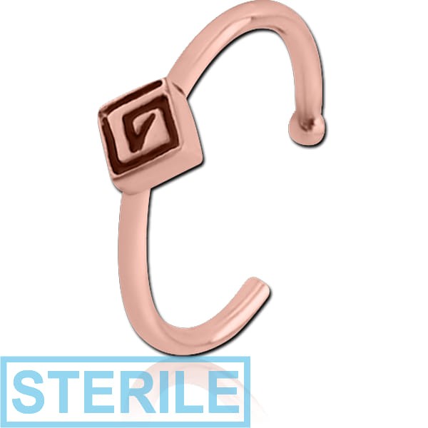 STERILE ROSE GOLD PVD COATED SURGICAL STEEL OPEN NOSE RING - SQUARE