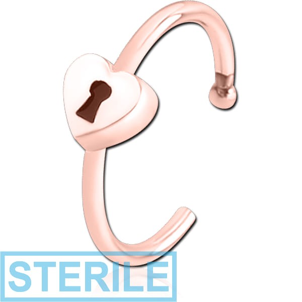 STERILE ROSE GOLD PVD COATED SURGICAL STEEL OPEN NOSE RING - HEART