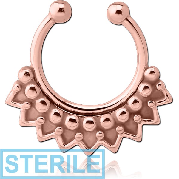 STERILE ROSE GOLD PVD COATED SURGICAL STEEL FAKE SEPTUM RING - DOTS AND CIRCLES
