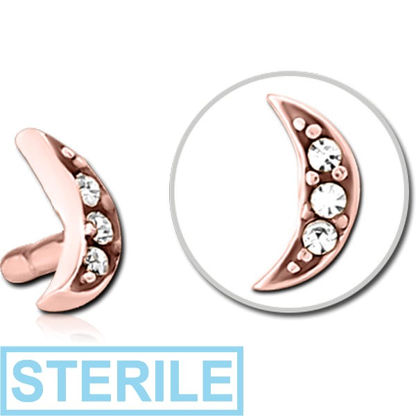 STERILE ROSE GOLD PVD COATED SURGICAL STEEL JEWELLED PUSH FIT ATTACHMENT FOR BIOFLEX INTERNAL LABRET - CRESCENT 3 GEMS