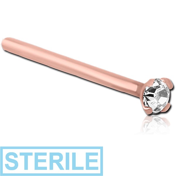 STERILE ROSE GOLD PVD COATED SURGICAL STEEL CURVED PRONG SET 2 MM JEWELLED NOSE STUD