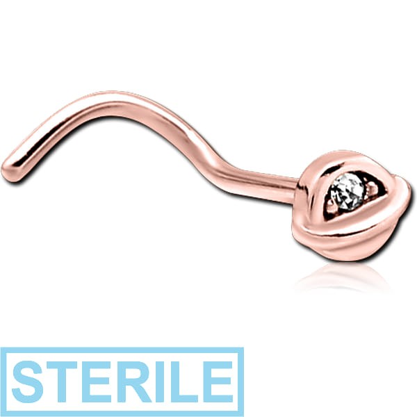 STERILE ROSE GOLD PVD COATED SURGICAL STEEL CURVED JEWELLED NOSE STUD