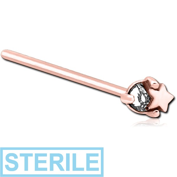 STERILE ROSE GOLD PVD COATED SURGICAL STEEL STRAIGHT JEWELLED NOSE STUD