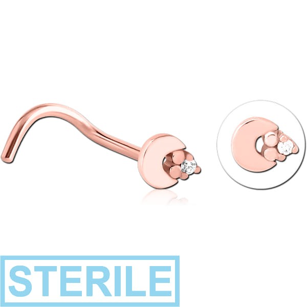 STERILE ROSE GOLD PVD COATED SURGICAL STEEL CURVED JEWELLED NOSE STUD