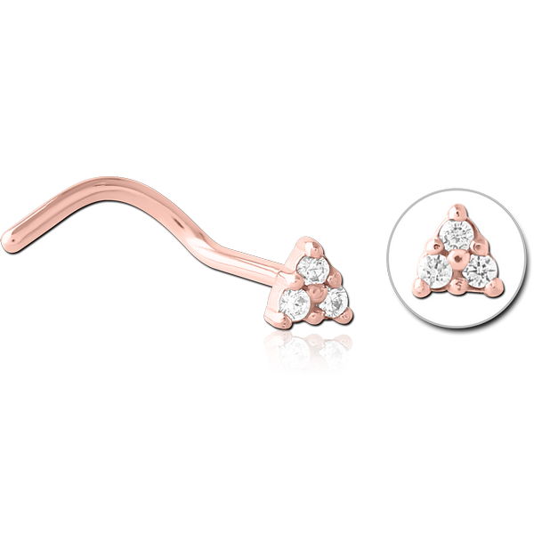 ROSE GOLD PVD COATED SURGICAL STEEL JEWELLED NOSE STUDS