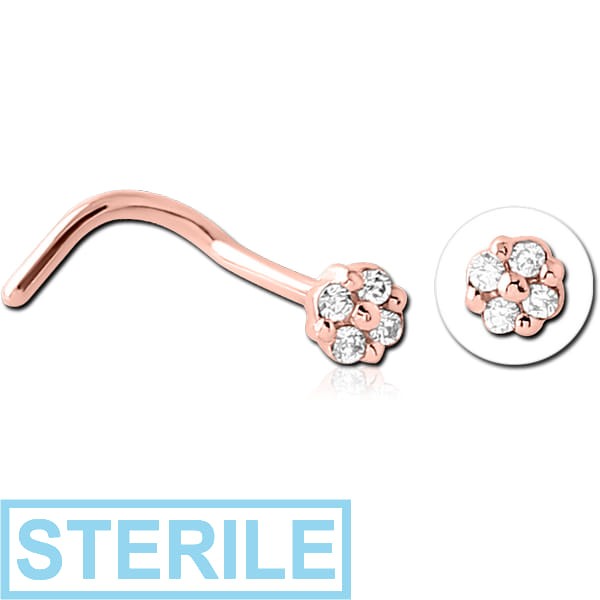 STERILE ROSE GOLD PVD COATED SURGICAL STEEL JEWELLED NOSE STUDS