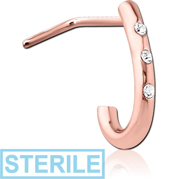 STERILE ROSE GOLD PVD COATED SURGICAL STEEL 90 DEGREE JEWELLED WRAP AROUND NOSE STUD - ROUND THIN