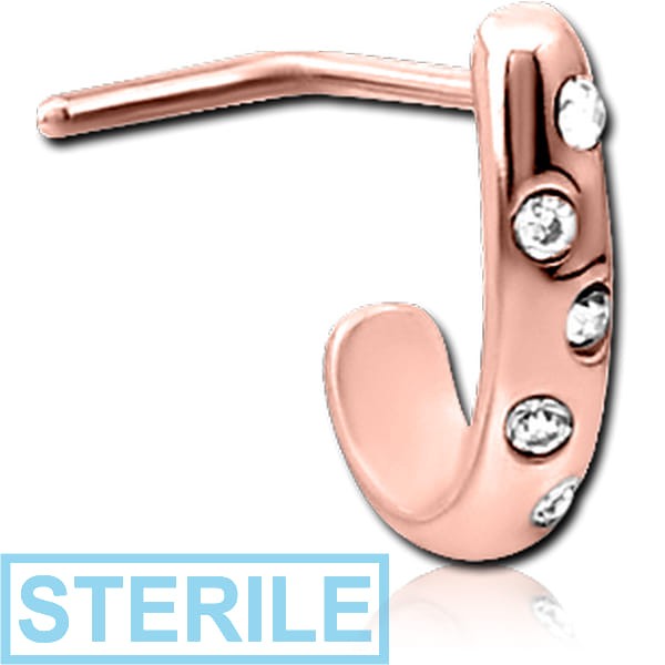 STERILE ROSE GOLD PVD COATED SURGICAL STEEL 90 DEGREE JEWELLED WRAP AROUND NOSE STUD - DOTTED