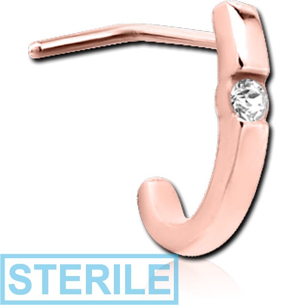 STERILE ROSE GOLD PVD COATED SURGICAL STEEL 90 DEGREE JEWELLED WRAP AROUND NOSE STUD - THIN SQUARE