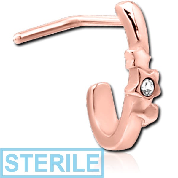 STERILE ROSE GOLD PVD COATED SURGICAL STEEL 90 DEGREE JEWELLED WRAP AROUND NOSE STUD - 3 STARS