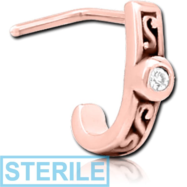 STERILE ROSE GOLD PVD COATED SURGICAL STEEL 90 DEGREE JEWELLED WRAP AROUND NOSE STUD - FILIGREE