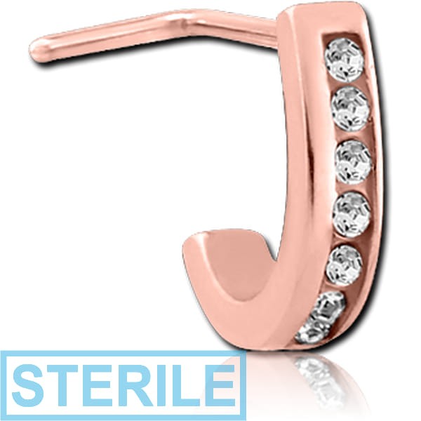 STERILE ROSE GOLD PVD COATED SURGICAL STEEL 90 DEGREE JEWELLED WRAP AROUND NOSE STUD - CANAL