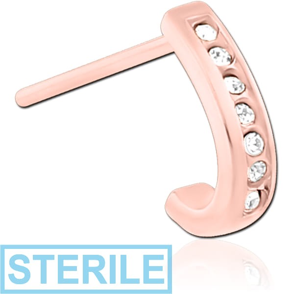 STERILE ROSE GOLD PVD COATED SURGICAL STEEL STRAIGHT JEWELLED WRAP AROUND NOSE STUD - CANAL
