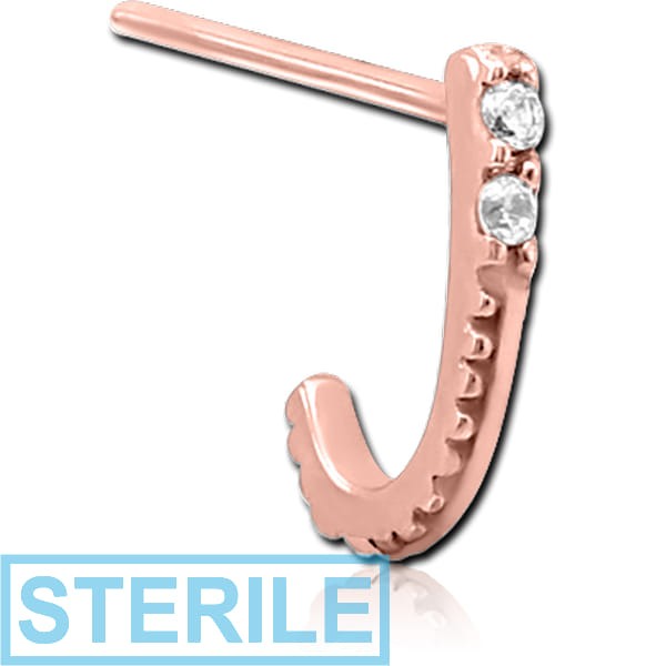 STERILE ROSE GOLD PVD COATED SURGICAL STEEL STRAIGHT JEWELLED WRAP AROUND NOSE STUD - DOUBLE GEM LINE