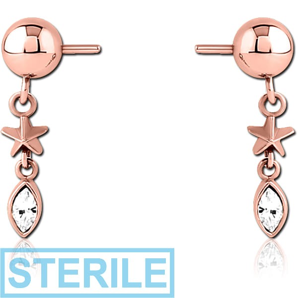 STERILE ROSE GOLD PVD COATED SURGICAL STEEL PUSH FIT JEWELLED ATTACHMENT FOR BIOFLEX INTERNAL NIPPLE SHIELD