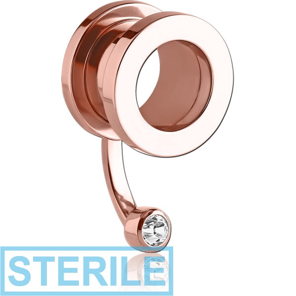 STERILE ROSE GOLD PVD COATED STAINLESS STEEL JEWELLED THREADED TUNNEL