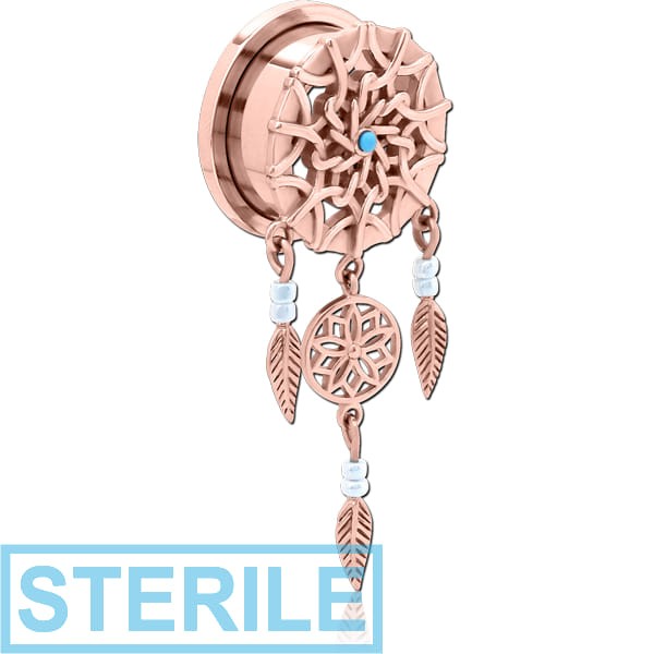 STERILE ROSE GOLD PVD COATED STAINLESS STEEL THREADED TUNNEL WITH SURGICAL STEEL TOP