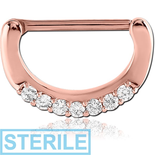 STERILE ROSE GOLD PVD COATED SURGICAL STEEL JEWELLED NIPPLE CLICKER