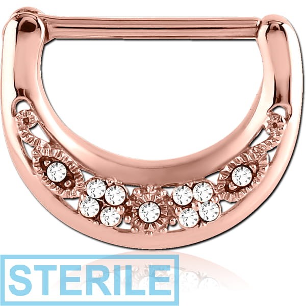 STERILE ROSE GOLD PVD COATED SURGICAL STEEL HIGH END CRYSTALS JEWELLED NIPPLE CLICKER