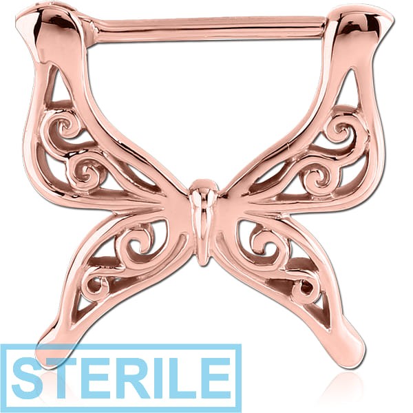 STERILE ROSE GOLD PVD COATED SURGICAL STEEL NIPPLE CLICKER - BUTTERFLY