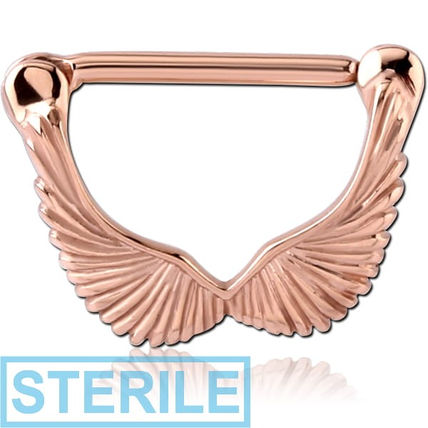 STERILE ROSE GOLD PVD COATED SURGICAL STEEL NIPPLE CLICKER - WINGS