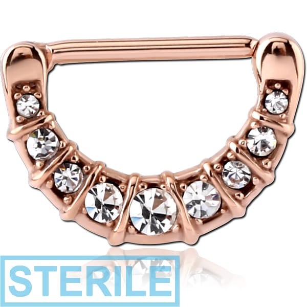 STERILE ROSE GOLD PVD COATED SURGICAL STEEL JEWELLED NIPPLE CLICKER - FILIGREE