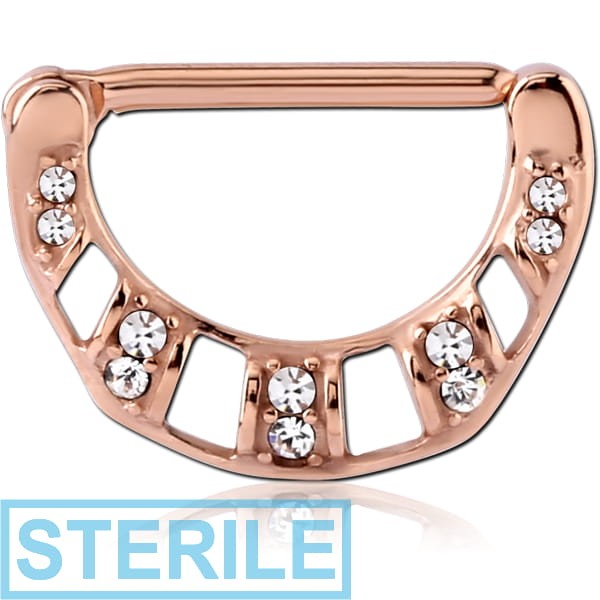 STERILE ROSE GOLD PVD COATED SURGICAL STEEL JEWELLED NIPPLE CLICKER - FILIGREE