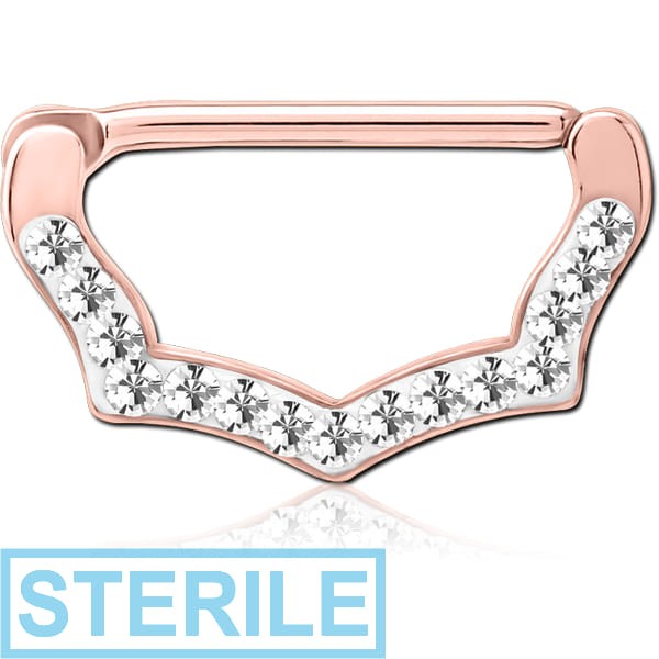 STERILE ROSE GOLD PVD COATED SURGICAL STEEL CRYSTALINE JEWELLED NIPPLE CLICKER