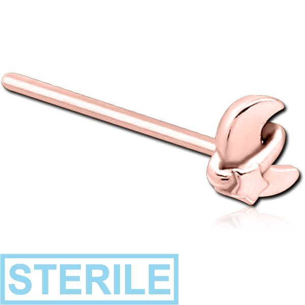 STERILE ROSE GOLD PVD COATED SURGICAL STEEL STRAIGHT NOSE STUD - ANNULAR ECLIPSE AND STAR